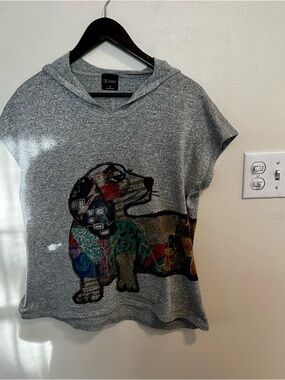 Inoah Hooded Short Sleeve Dachshund Sweater Women’s Size Medium